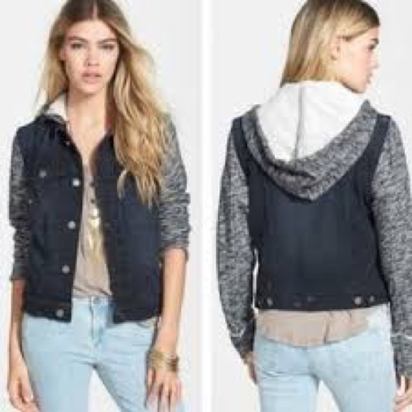Free People Distressed Knit Denim Jacket - Picture 5 of 11